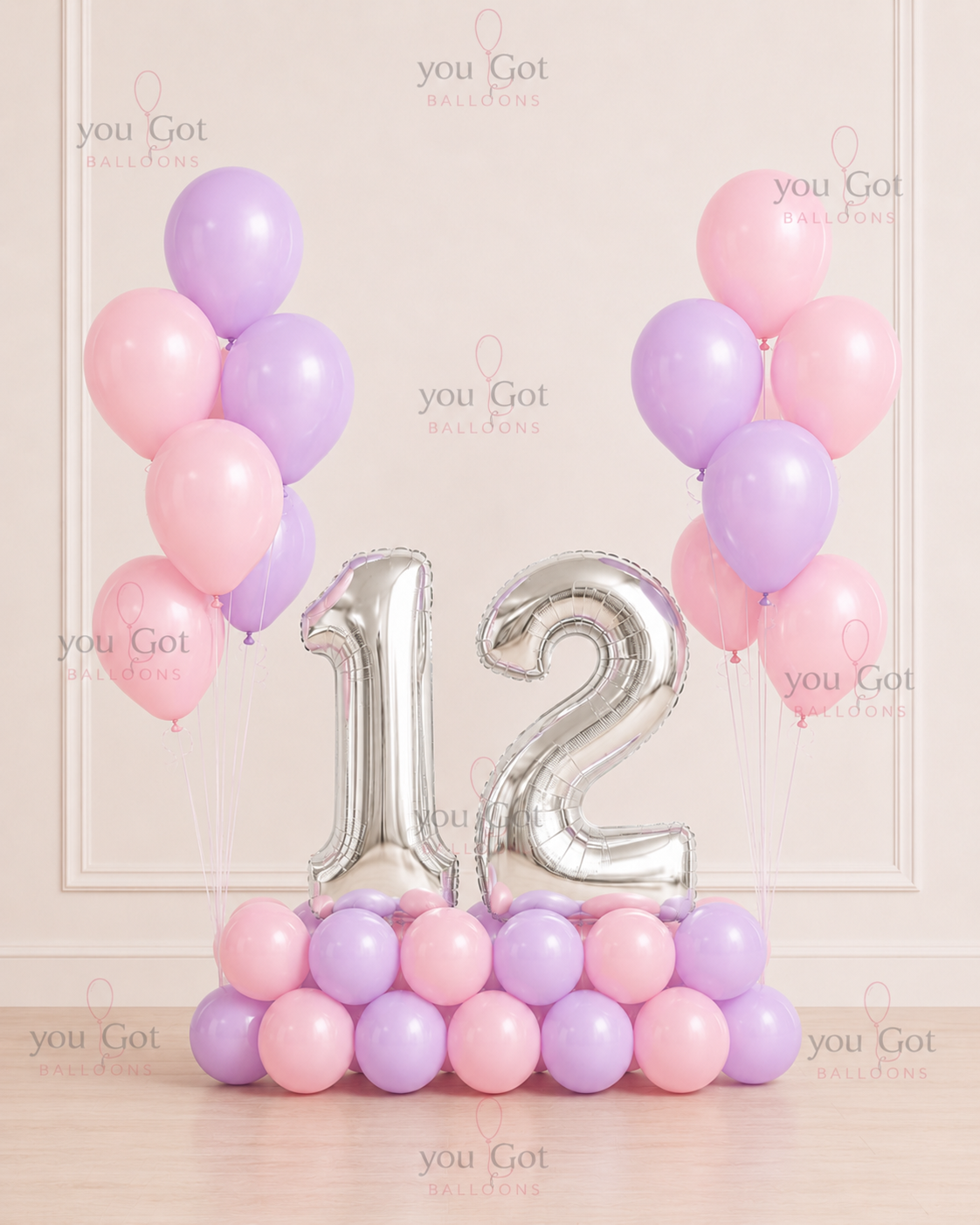 12th Birthday Balloon Arrangement - Pastel Pink and Lilac in Dubai