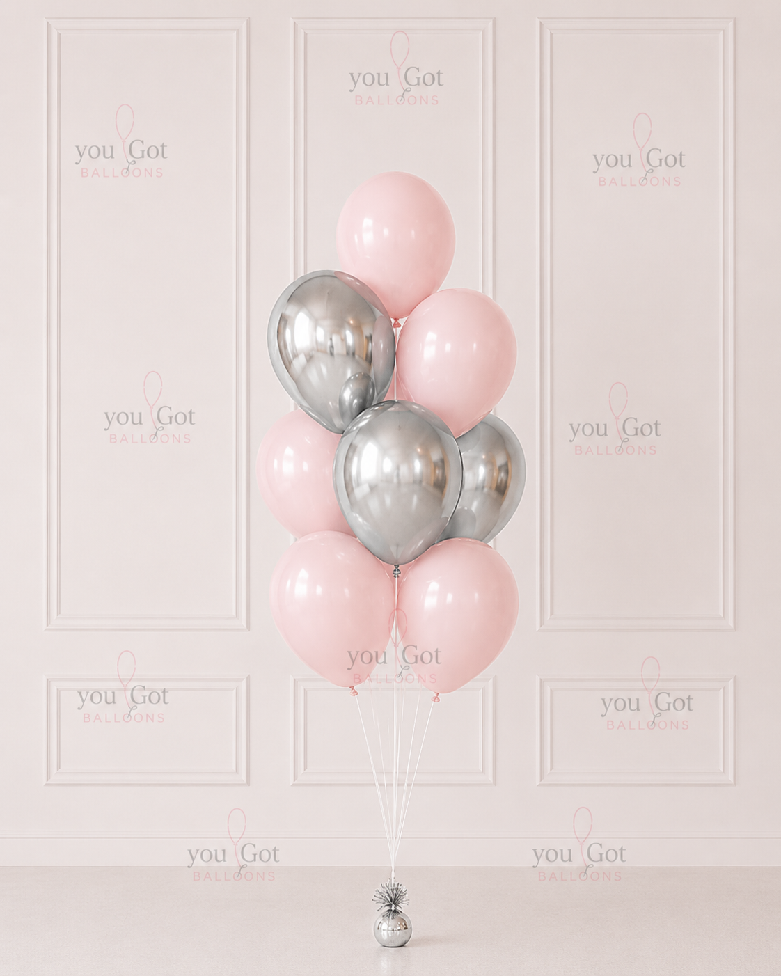 Pastel Pink and Silver Balloon Bouquet in Dubai
