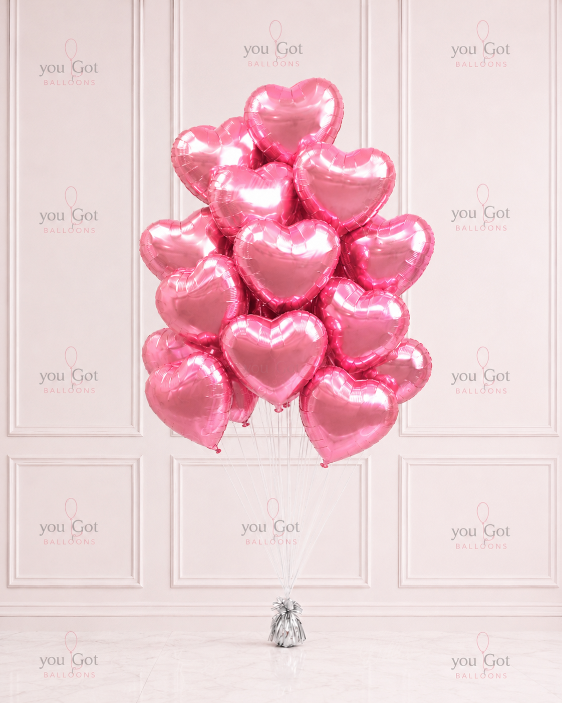 15 pearl pink heart foil balloon bouquet for love celebration in Dubai