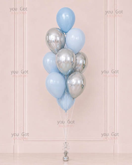 Pastel Blue and Silver Balloon Bouquet in Dubai