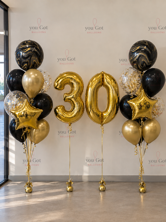30th Birthday Gold & Black Balloon Set