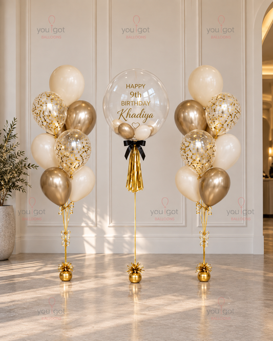 Gold & Sand White Birthday Balloon Set
