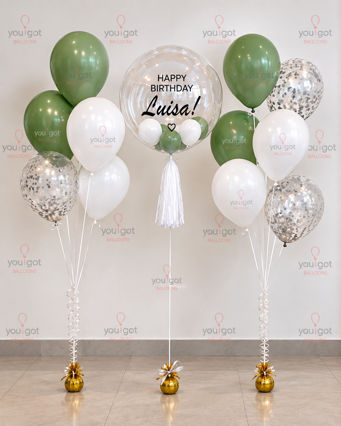 Customized Bubble Balloon Arrangement  - Sage Green