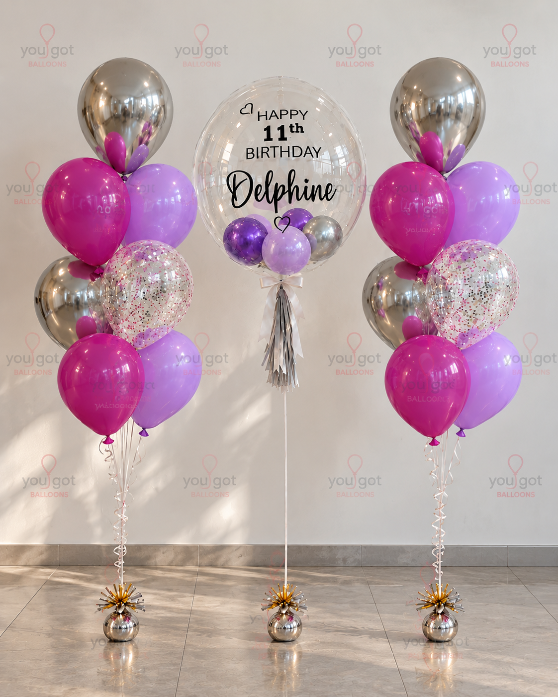 Customized Bubble Balloon Arrangement  - Purple and Silver