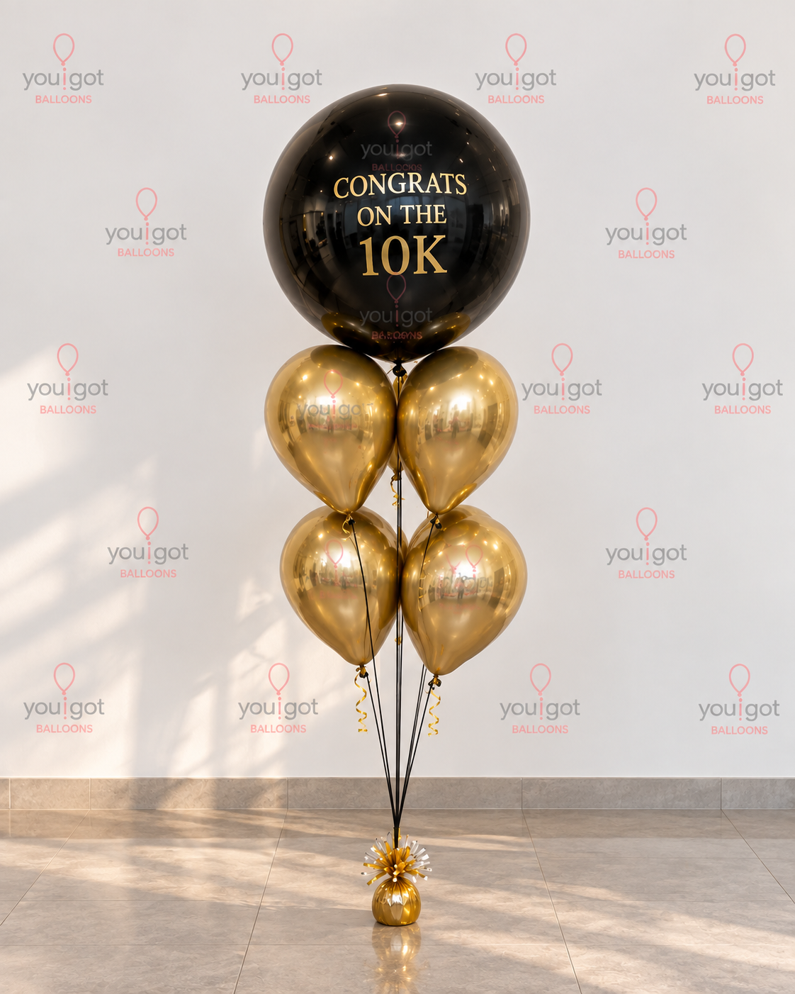 10K Milestone Giant Black Balloon Bouquet