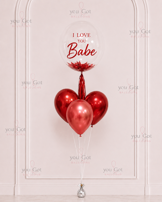 Customized I Love You bubble balloon bouquet with red balloons in Dubai