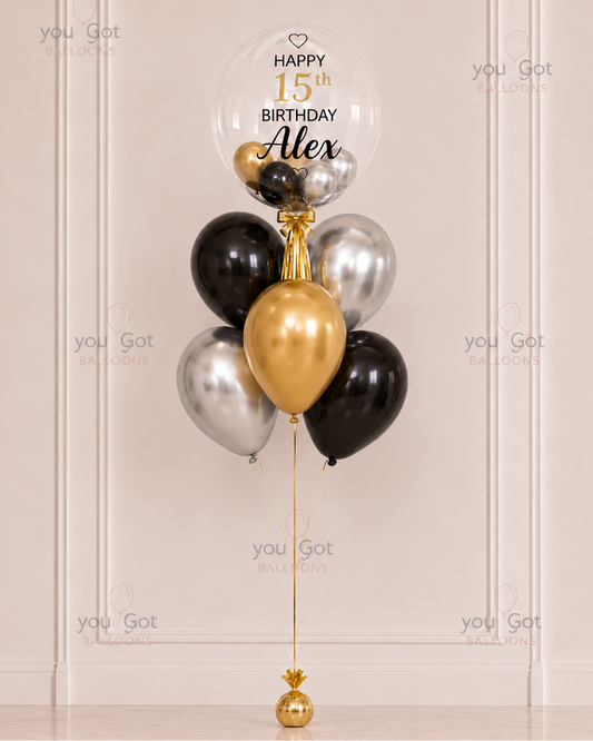 Black Gold Silver Customized Bubble Balloon Bouquet in Dubai