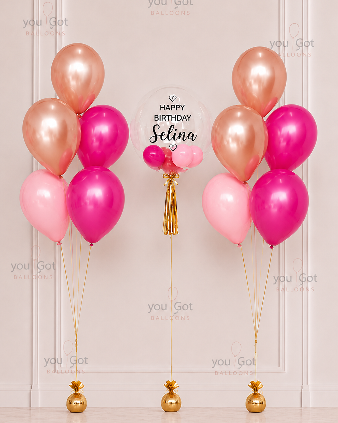 Customized Bubble Balloon Arrangement - Rosegold and Fuchsia in Dubai