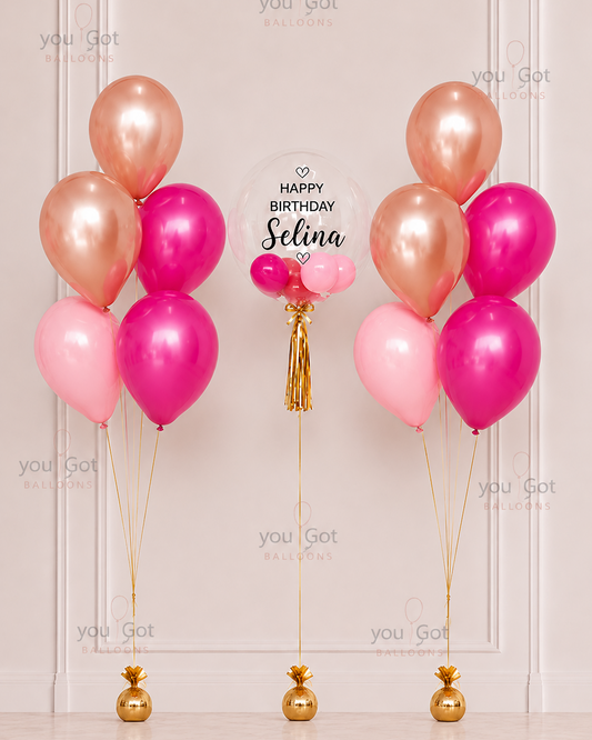Customized Bubble Balloon Arrangement - Rosegold and Fuchsia in Dubai