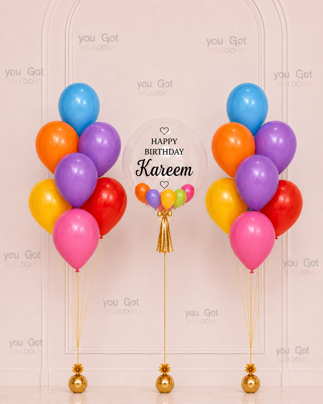 Rainbow Colors Customized Birthday Bubble Balloon Bouquet in Dubai