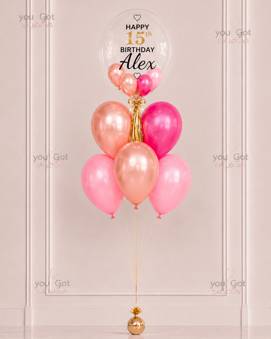Personalized Bubble Balloon Arrangement - Rose Gold and Fuchsia in Dubai