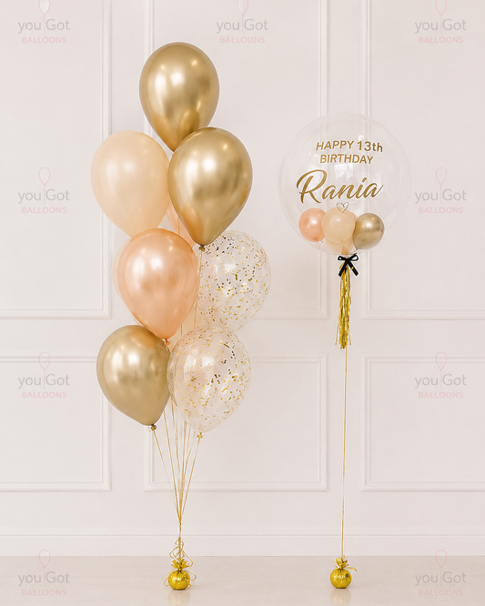 Customized Bubble Balloon Bouquet- Rose Gold and Gold in Dubai