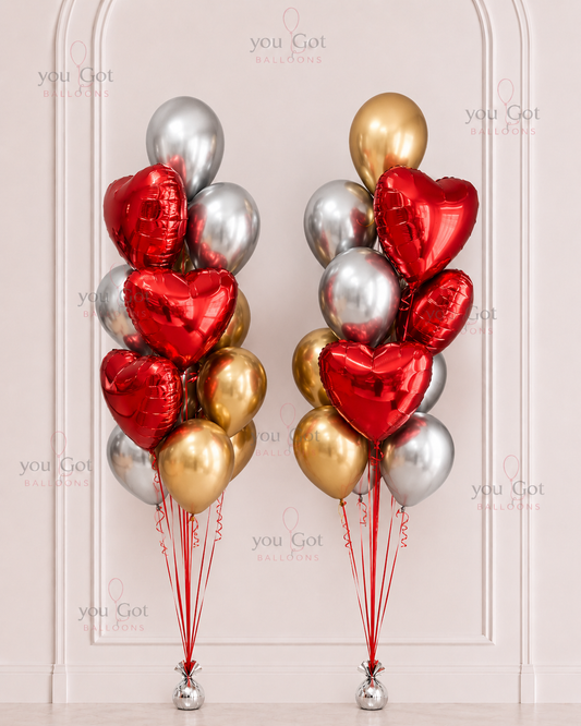Love anniversary and Valentines balloon bouquets with red hearts in Dubai