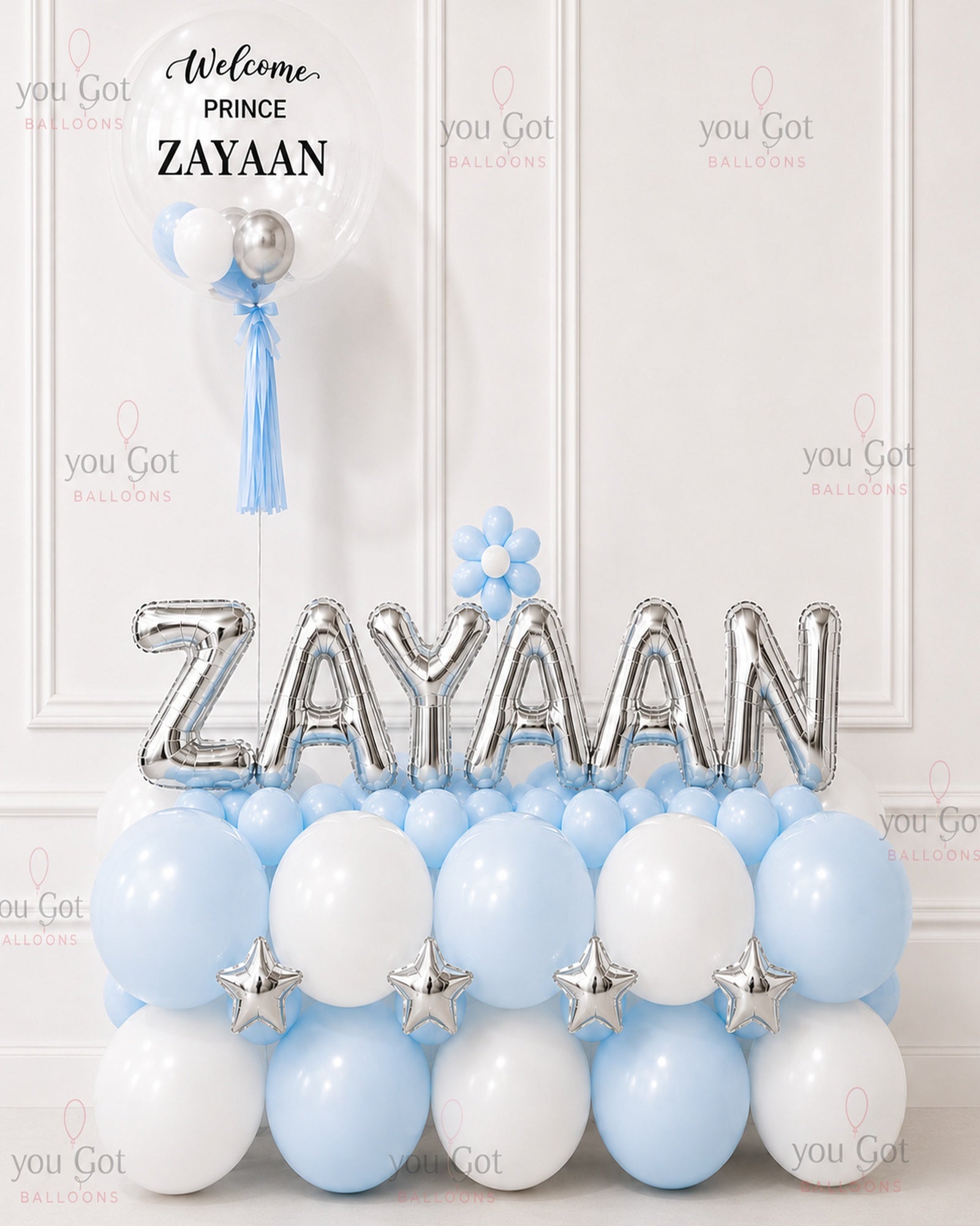 Blue and White Welcome Baby Arrangement Dubai